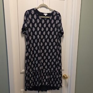 J. Jill Navy and White Patterned Midi Dress